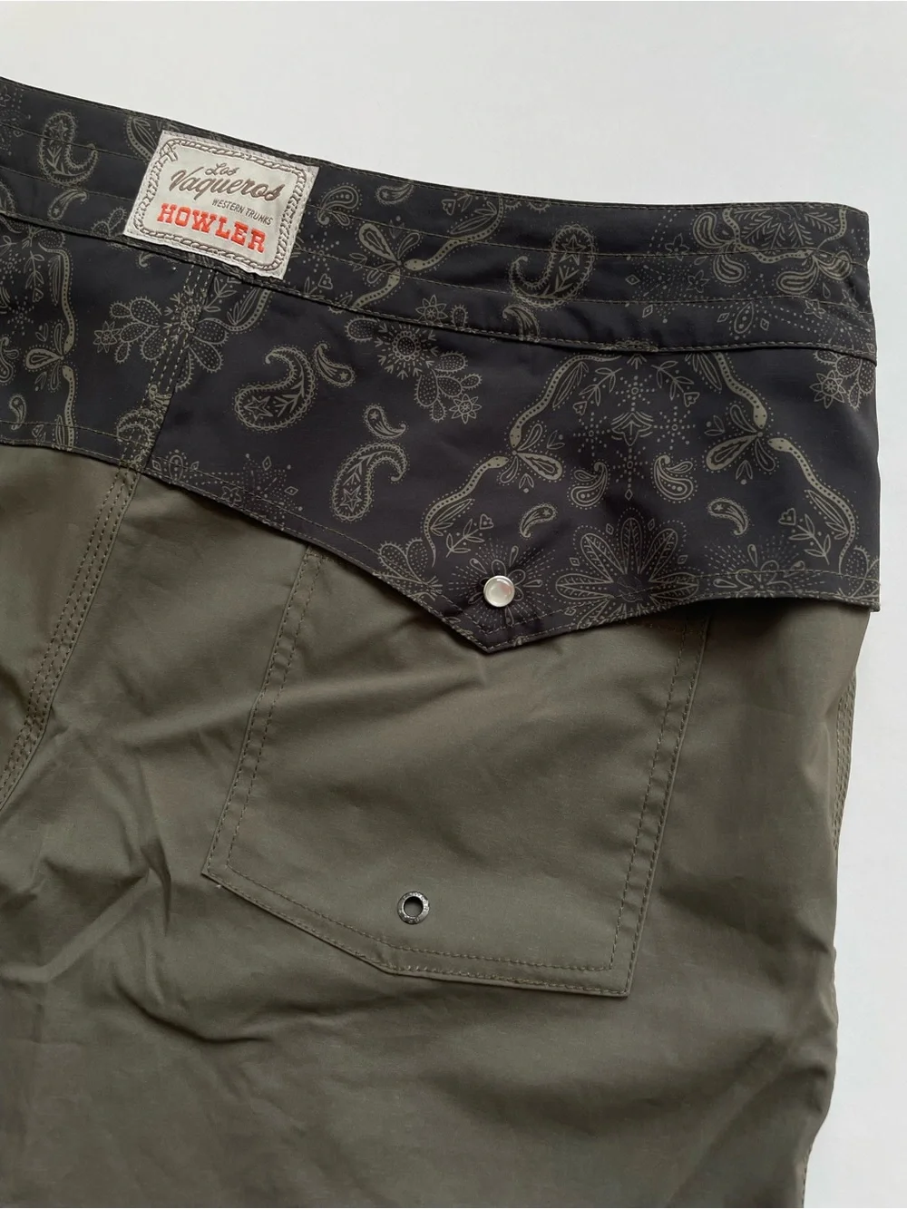 Howler Brothers Los Vaqueros Board Shorts, Bandana Dark Olive, Size 36